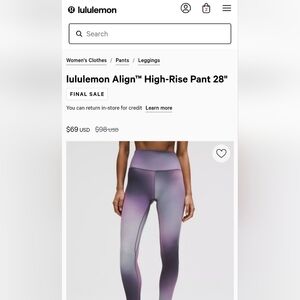 lululemon athletica Ombre Purple High-Rise Leggings